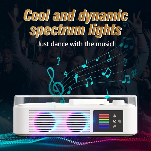 Lecteur CD portatif Bluetooth LED de bureau rétro pour la maison, lecteur CD rechargeable avec haut-parleur, sortie Bluetooth et entrée - Blanc