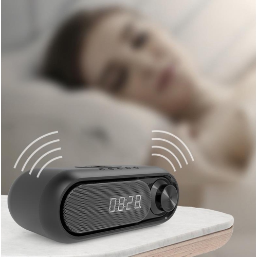 Portable Bluetooth Speaker with Clock,LED Time Display,10W Wireless Charging USB Charger,Digital Clock Speaker-Black