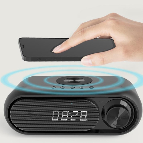 Portable Bluetooth Speaker with Clock,LED Time Display,10W Wireless Charging USB Charger,Digital Clock Speaker-Black