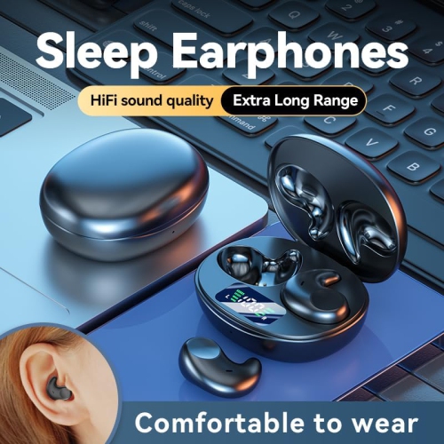 Bluetooth Wireless Earphones Stereo Headset with Microphone In-Ear Headphones Sleeping Ear Buds-Black