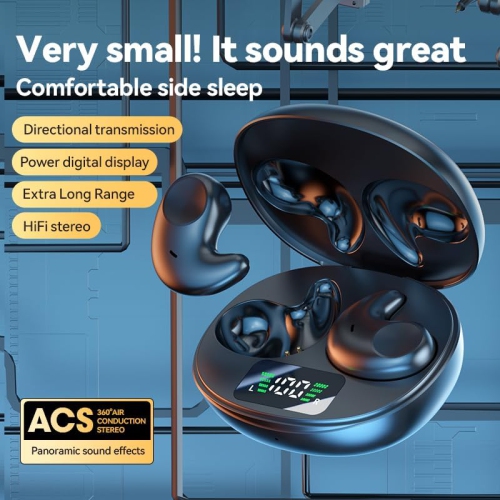 Bluetooth Wireless Earphones Stereo Headset with Microphone In-Ear Headphones Sleeping Ear Buds-Black