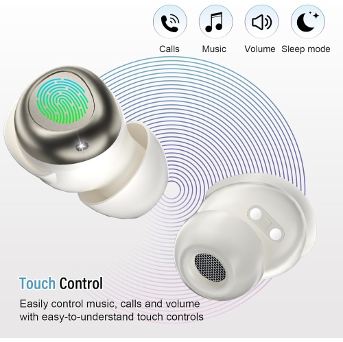 Sleep Earbuds Bluetooth In-Ear Headphones,Mini Sleep Headphones for Side Sleepers,Small Earphones with Charging Case,Clear Calls Earphones-Beige