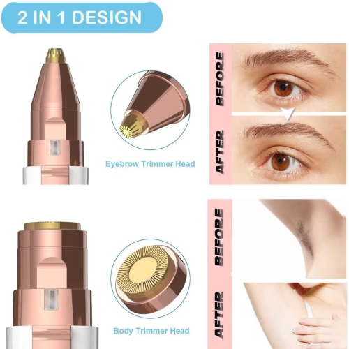Eyebrow Razor,Facial Hair Removal for Women,USB Rechargeable 2 in 1 Eyebrow Trimmer,Painless Hair Remover with Light for Nose Lips Face Body-White