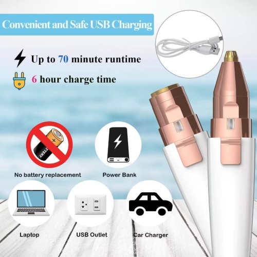 Eyebrow Razor,Facial Hair Removal for Women,USB Rechargeable 2 in 1 Eyebrow Trimmer,Painless Hair Remover with Light for Nose Lips Face Body-White