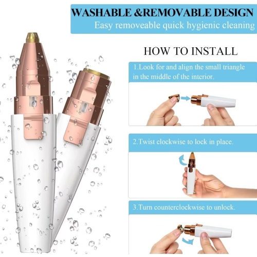 Eyebrow Razor,Facial Hair Removal for Women,USB Rechargeable 2 in 1 Eyebrow Trimmer,Painless Hair Remover with Light for Nose Lips Face Body-White