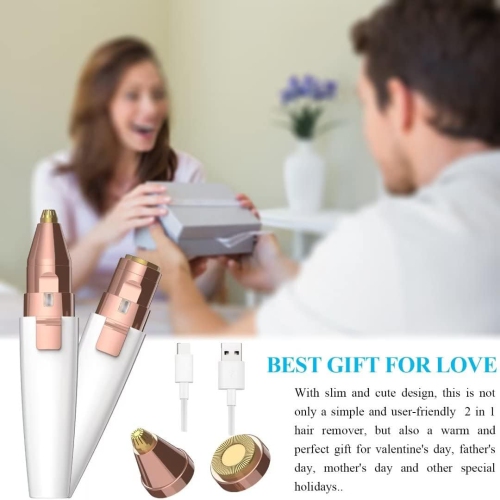 Eyebrow Razor,Facial Hair Removal for Women,USB Rechargeable 2 in 1 Eyebrow Trimmer,Painless Hair Remover with Light for Nose Lips Face Body-White