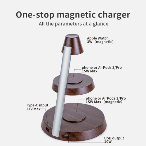 Magnetic Wireless Charger 3 in 1 Tower Standing Upright Double Layer Night Light High-power Convenient