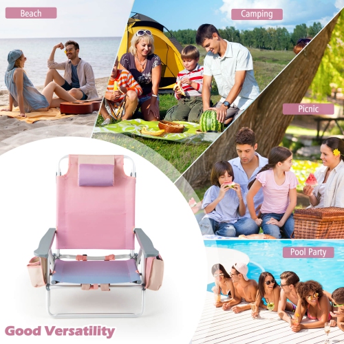 Costway 4-Pack Folding Backpack Beach Chair 5-Position Outdoor Reclining Chairs with Pillow