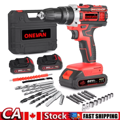 Cordless Electric Impact Driver Hammer Drill Combo Kit with 2 Battery & Charger
