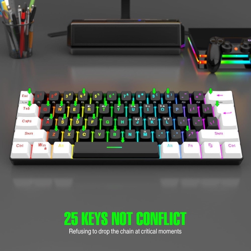 60% wired Gaming keyboard, RGB backlit ultra-small keyboard, waterproof portable, computer/MAC game keyboard