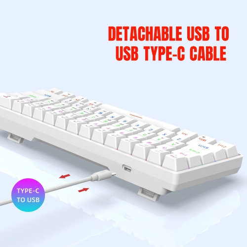 Clavier de jeu mécanique à 60 %, touches bleues, clavier de jeu rétroéclairé coloré avec fil, touches Pudding compactes