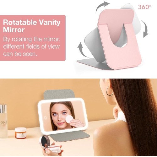 Miroir de maquillage de voyage, miroir de maquillage lumineux portatif LED de 8&nbsp;po * 5,4&nbsp;po, miroir de courtoisie à écran tactile pivotant