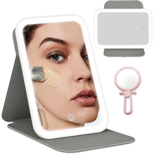 Miroir de maquillage avec miroir de courtoisie rechargeable USB léger | Miroir de maquillage de voyage à DEL avec miroir grossissant 5X, 3 modes