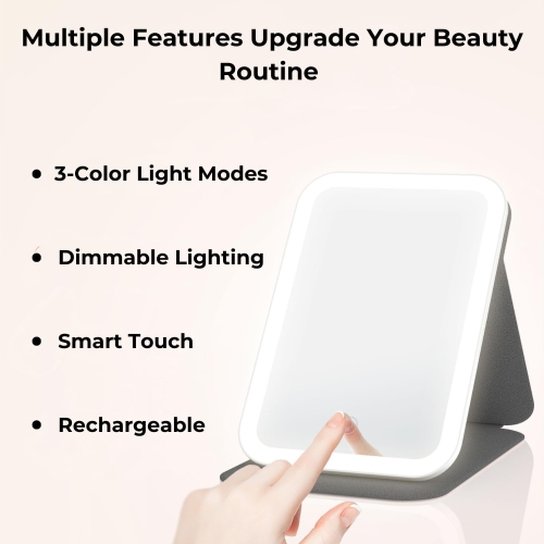 Miroir de maquillage avec miroir de courtoisie rechargeable USB léger | Miroir de maquillage de voyage à DEL avec miroir grossissant 5X, 3 modes