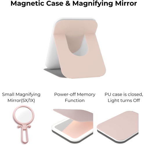 Miroir de maquillage avec miroir de courtoisie rechargeable USB léger | Miroir de maquillage de voyage à DEL avec miroir grossissant 5X, 3 modes