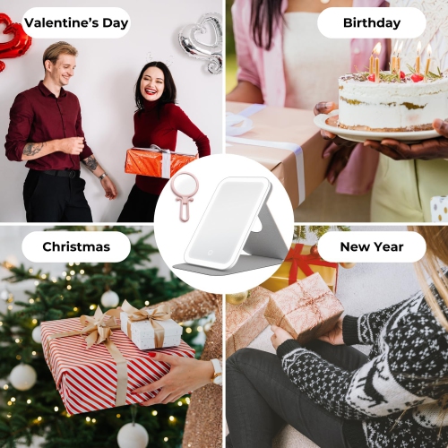 Miroir de maquillage avec miroir de courtoisie rechargeable USB léger | Miroir de maquillage de voyage à DEL avec miroir grossissant 5X, 3 modes