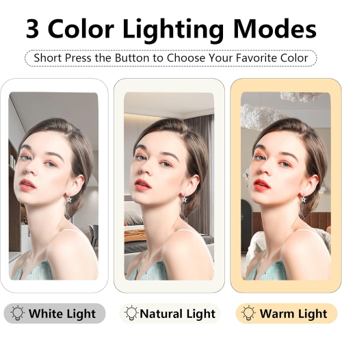 Miroir de voyage rechargeable avec lumière, miroir portatif avec lumières, grossissement de 3X/5X, éclairage de 3 couleurs, intensité du capteur
