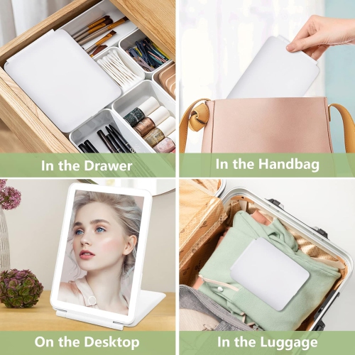 Miroir de voyage rechargeable avec lumière, miroir portatif avec lumières, grossissement de 3X/5X, éclairage de 3 couleurs, intensité du capteur