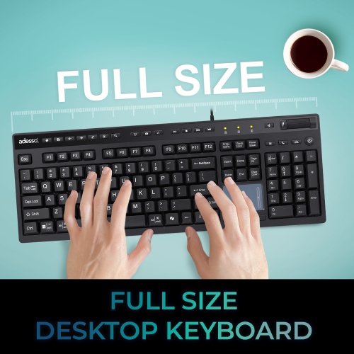Adesso EasyTouch 445 Keyboard with Copilot Hotkey, Built-in Touchpad, Scroll Wheel, Multimedia & Internet Hotkeys for Windows/Mac/Android