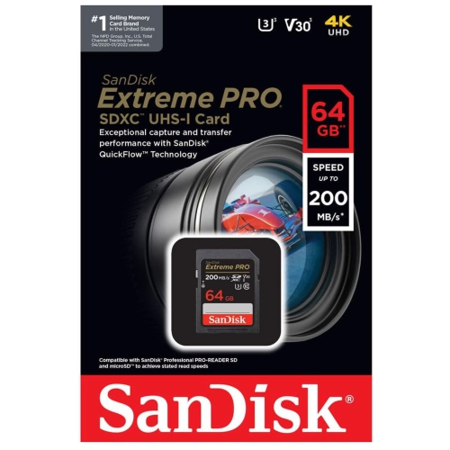 SanDisk Extreme PRO 64GB UHS-I U3 SDXC Memory Card for 4K Ultra High Definition Photos and Videos Plus a USB 2.0 Card Reader