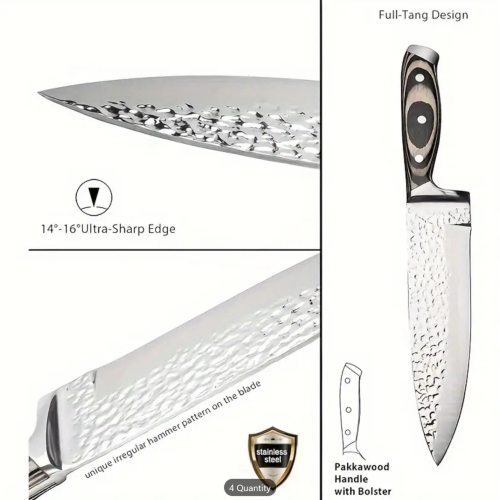 15pcs Premium Japanese Stainless Steel Knife Set with Wooden Block - Ultra Sharp, Full-Tang Design, Irregular Hammer Pattern - Includes Chef's Knife,