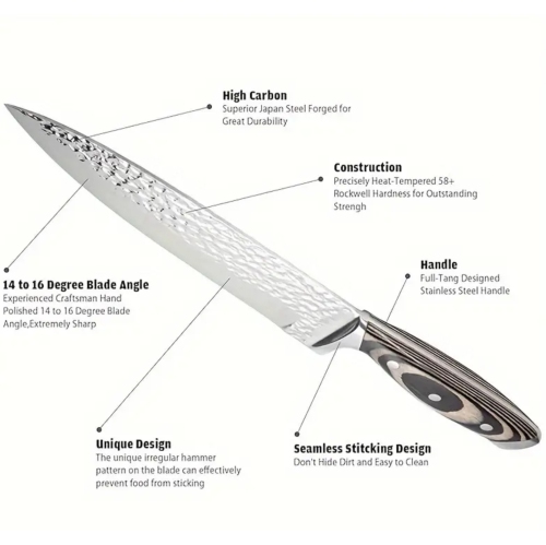 15pcs Premium Japanese Stainless Steel Knife Set with Wooden Block - Ultra Sharp, Full-Tang Design, Irregular Hammer Pattern - Includes Chef's Knife,