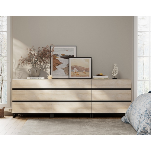 WAMPAT  Dresser for Bedroom \w 9 Drawers, 94.5" Wide Storage Organizer Chest Of Drawers, Modern Wood Kid Dresser Baby Dresser for Living