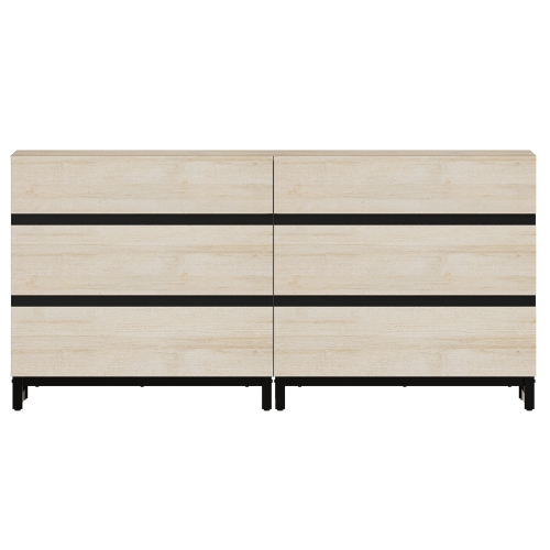 Commodes WAMPAT pour chambre à coucher avec 6 tiroirs, coffre de rangement de 63 po de largeur avec base en métal, commode moderne en bois pour