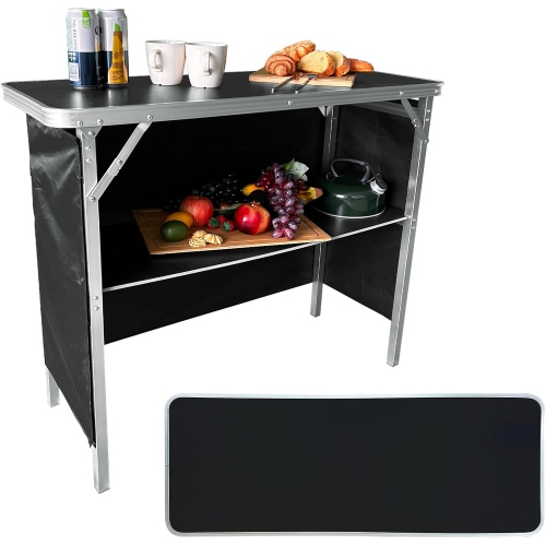 PetginHome Small Folding Table, Adjustable Height Camp Table,Lightweight Aluminum Camping Table for Beach, Indoor, L60xW45xH58