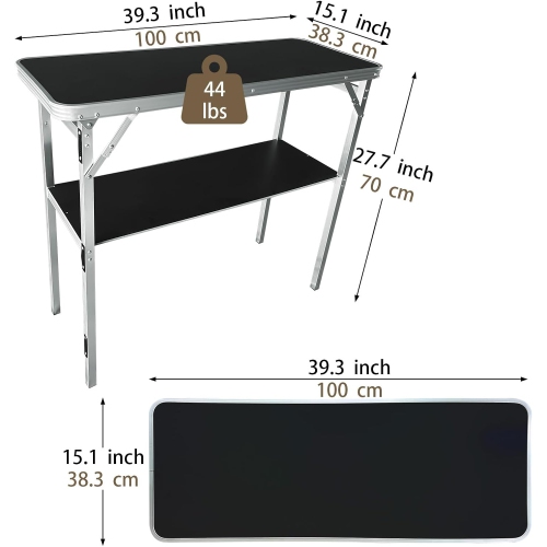 PetginHome Small Folding Table, Adjustable Height Camp Table,Lightweight Aluminum Camping Table for Beach, Indoor, L60xW45xH58