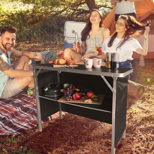 PetginHome Small Folding Table, Adjustable Height Camp Table,Lightweight Aluminum Camping Table for Beach, Indoor, L60xW45xH58