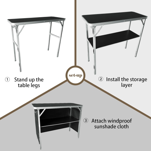 PetginHome Small Folding Table, Adjustable Height Camp Table,Lightweight Aluminum Camping Table for Beach, Indoor, L60xW45xH58