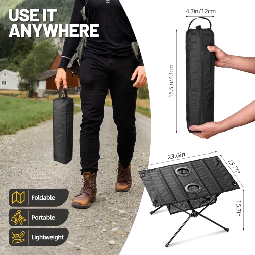 Table de camping pliante de PetginHome, petite table de camping pliable avec rangement en filet, table de plage pliable pour l'extérieur,