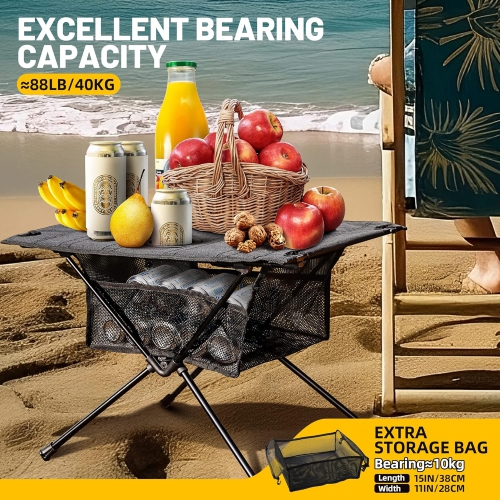 Table de camping pliante de PetginHome, petite table de camping pliable avec rangement en filet, table de plage pliable pour l'extérieur,