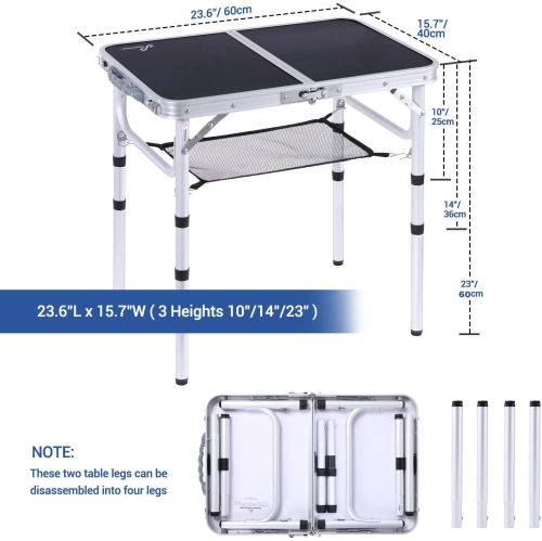 PetginHome Folding Camping Table, Adjustable Folding Table Portable Camp Tables with Mesh Layer for Outdoor Camp,Picnic,BBQ