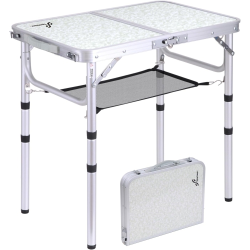 Table de camping pliante de PetginHome, table pliante ajustable Table de camping portative avec couche en filet pour le camping, le pique-nique et le
