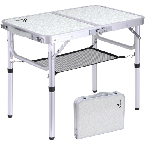 Table de camping pliante de PetginHome, table pliante ajustable Table de camping portative avec couche en filet pour le camping, le pique-nique et le