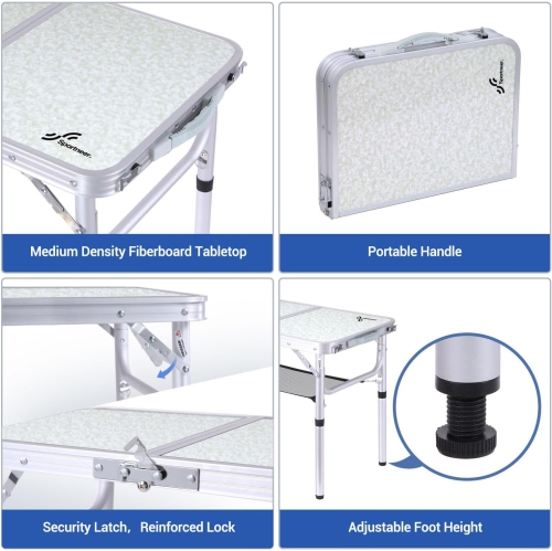 Table de camping pliante de PetginHome, table pliante ajustable Table de camping portative avec couche en filet pour le camping, le pique-nique et le