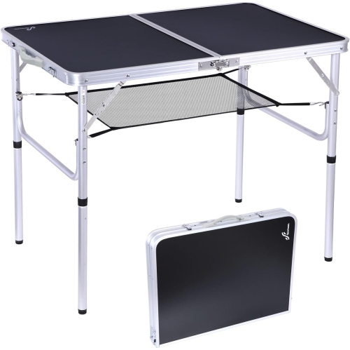 Table de camping pliante de PetginHome, table pliante ajustable Table de camping portative avec couche en filet pour le camping, le pique-nique et le