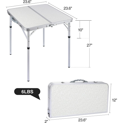 Table pliante de 2 pi de PetginHome, table pliante à hauteur réglable, table de camping légère et portative en aluminium, 2 hauteurs, 68D x 59 W
