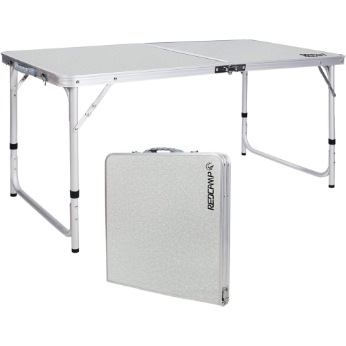 Table pliante de 4 pi de PetginHome, table pliante à hauteur réglable, table de camping légère et portative en aluminium, 2 hauteurs, 60D x
