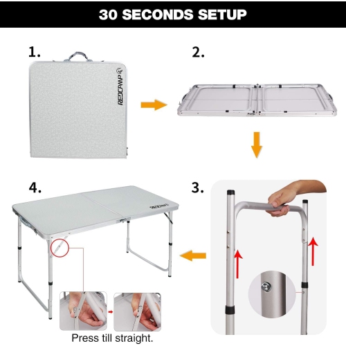 Table pliante de 4 pi de PetginHome, table pliante à hauteur réglable, table de camping légère et portative en aluminium, 2 hauteurs, 60D x