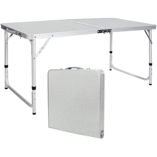 Table pliante de 4 pi de PetginHome, table pliable à hauteur réglable, table de camping légère et portative en aluminium, 2 hauteurs, 61D x