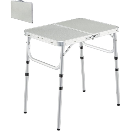 Table pliante de 2 pi de PetginHome, table pliable à hauteur réglable, table de camping légère et portative en aluminium, 3 hauteurs, 91D x