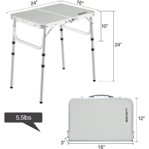 Table pliante de 2 pi de PetginHome, table pliable à hauteur réglable, table de camping légère et portative en aluminium, 3 hauteurs, 91D x