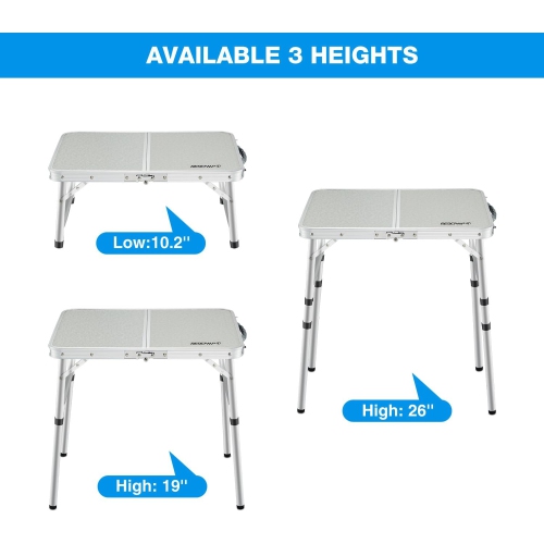 Table pliante de 2 pi de PetginHome, table pliable à hauteur réglable, table de camping légère et portative en aluminium, 3 hauteurs, 91D x