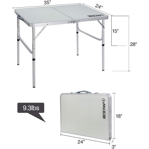 Table pliante de 3 pi de PetginHome, table pliable à hauteur réglable, table de camping légère et portative en aluminium, 2 hauteurs, 91.4D x