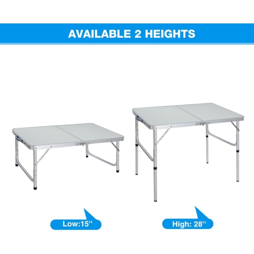 Table pliante de 3 pi de PetginHome, table pliable à hauteur réglable, table de camping légère et portative en aluminium, 2 hauteurs, 91.4D x