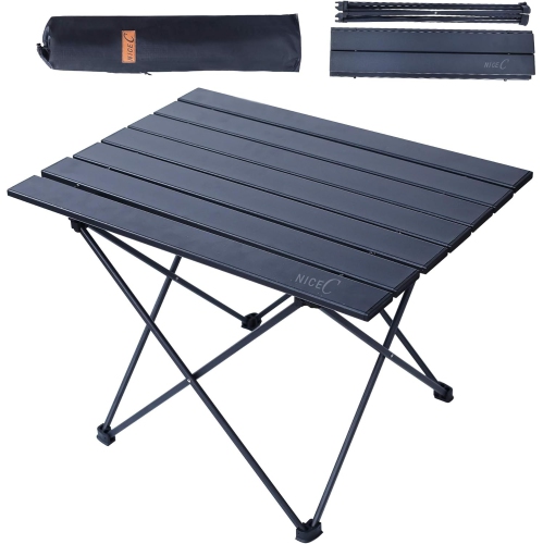 Table de camping d'extérieur de PetginHome, portative en aluminium enroulable, pliable, ultraléger et compact avec sac de transport pour la plage,