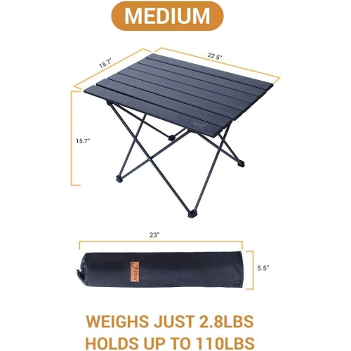 Table de camping d'extérieur de PetginHome, portative en aluminium enroulable, pliable, ultraléger et compact avec sac de transport pour la plage,